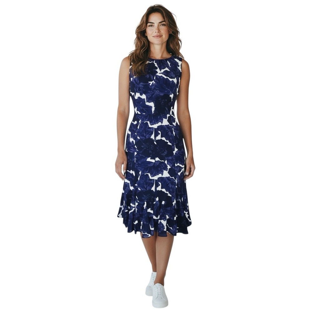 TALBOTS Fit & Flare Sleeveless Flounce Bottom Dress in Blue / White Print Size 2 - Picture 10 of 10